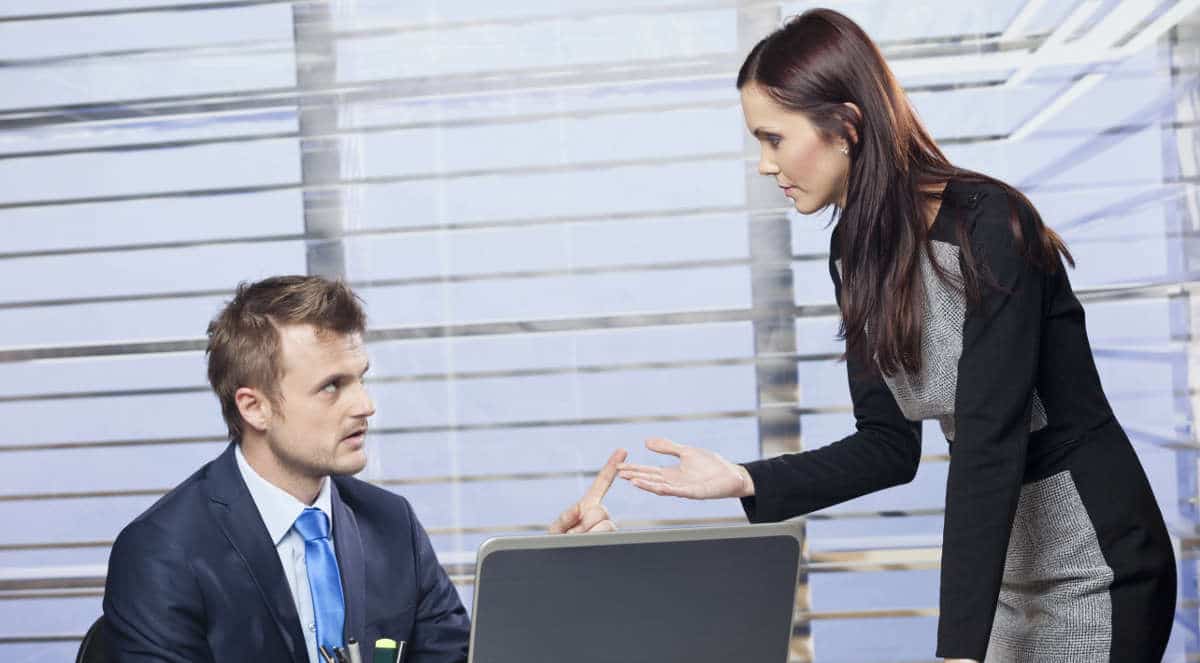 Confrontation - The 5 Basic Steps of Confrontation. An image showing a women confronting a man