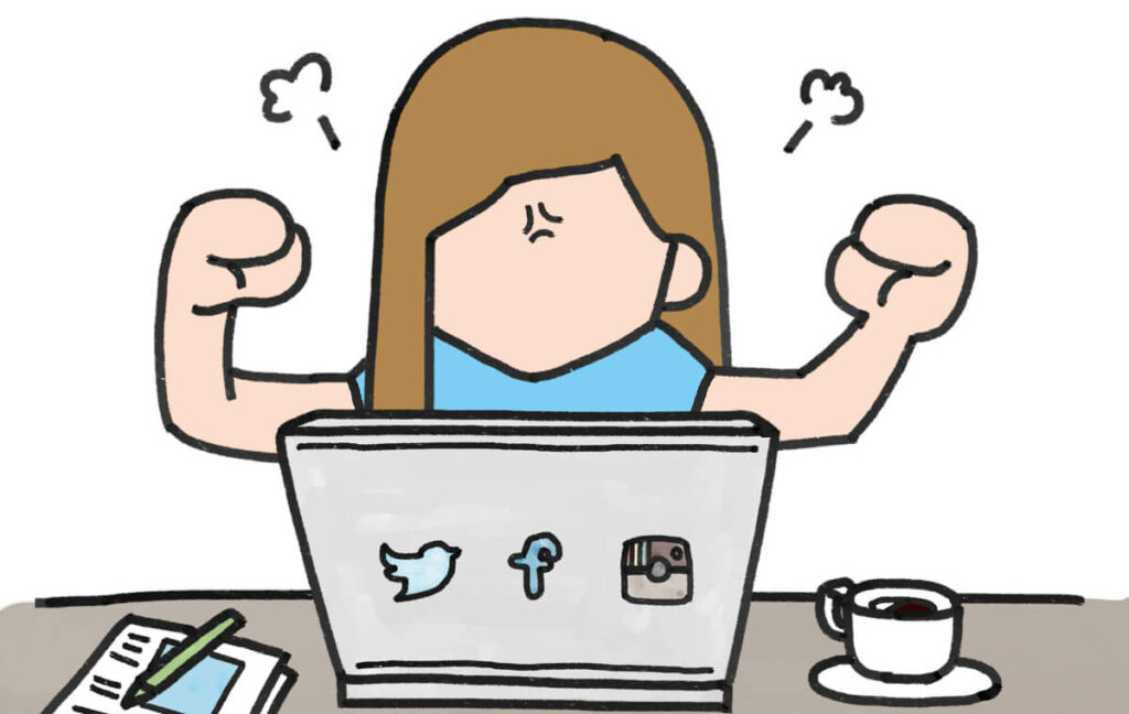 Arguing on the Internet - Cartoon of woman angry in front of computer