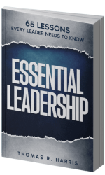 Book cover titled 'Essential Leadership' with subtitle '65 Lessons Every Leader Needs to Know' by T.